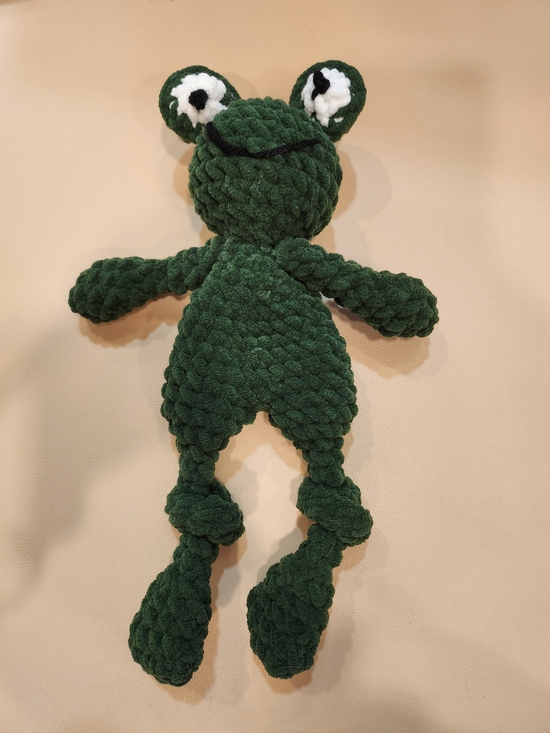 Other - Handmade Plush Frog Snuggler in Dark Green with White Eyes